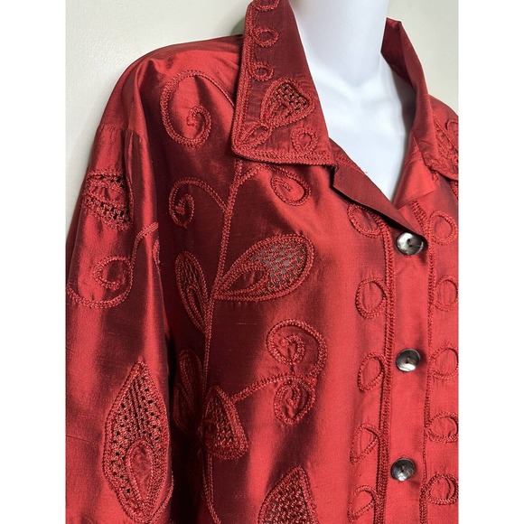 MULTIPLES Rare 100%Silk Embroidered Crochet‎ Jacket Lightweight ~ 3/ 2X - Picture 5 of 7